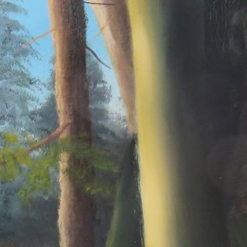 Ausschnitt aus dem Titelbild der Tagung, einem Ölbild mit Waldmotiv. (Bild: Holzkaemper)
